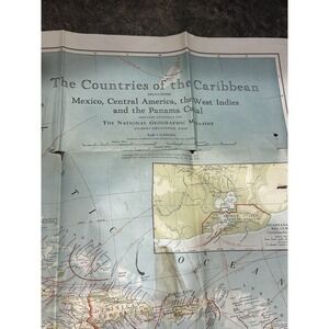 1922 National Geographic Map Caribbean Mexico Central America Panama Canal Orig.